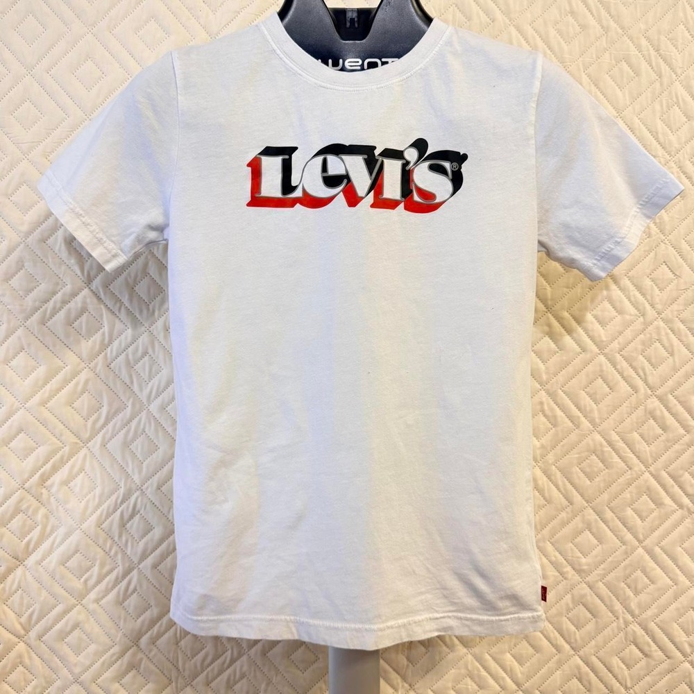 Levis Kids L 12-13 YRS T-Shirt White Logo Graphic Tee BASIC SKATER SCHOOL RETRO